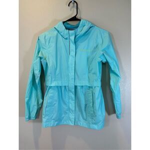 Columbia Girl’s Teal Hooded Long Sleeve Rain Jacket Size Medium
